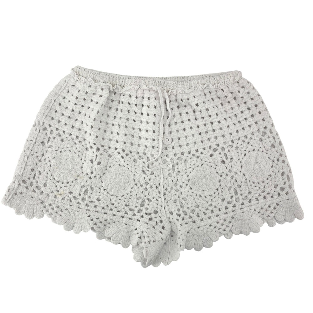 Citrus White Crochet Knit Boho Scalloped Hem Beach Shorts Womens Size XS/S